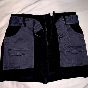 Black Solid mini denim skirt with pockets